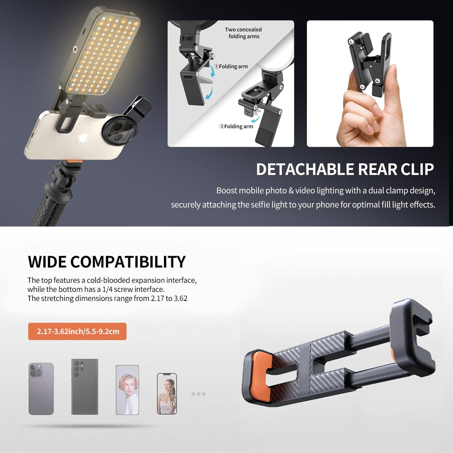 Selfie Tattoo Light Kit,Tattoo Equipment Supplies,Remove Glare LED Tattoo Photography Video Lights with 52mm CPL,Tripod Light,Dual Clips for Video