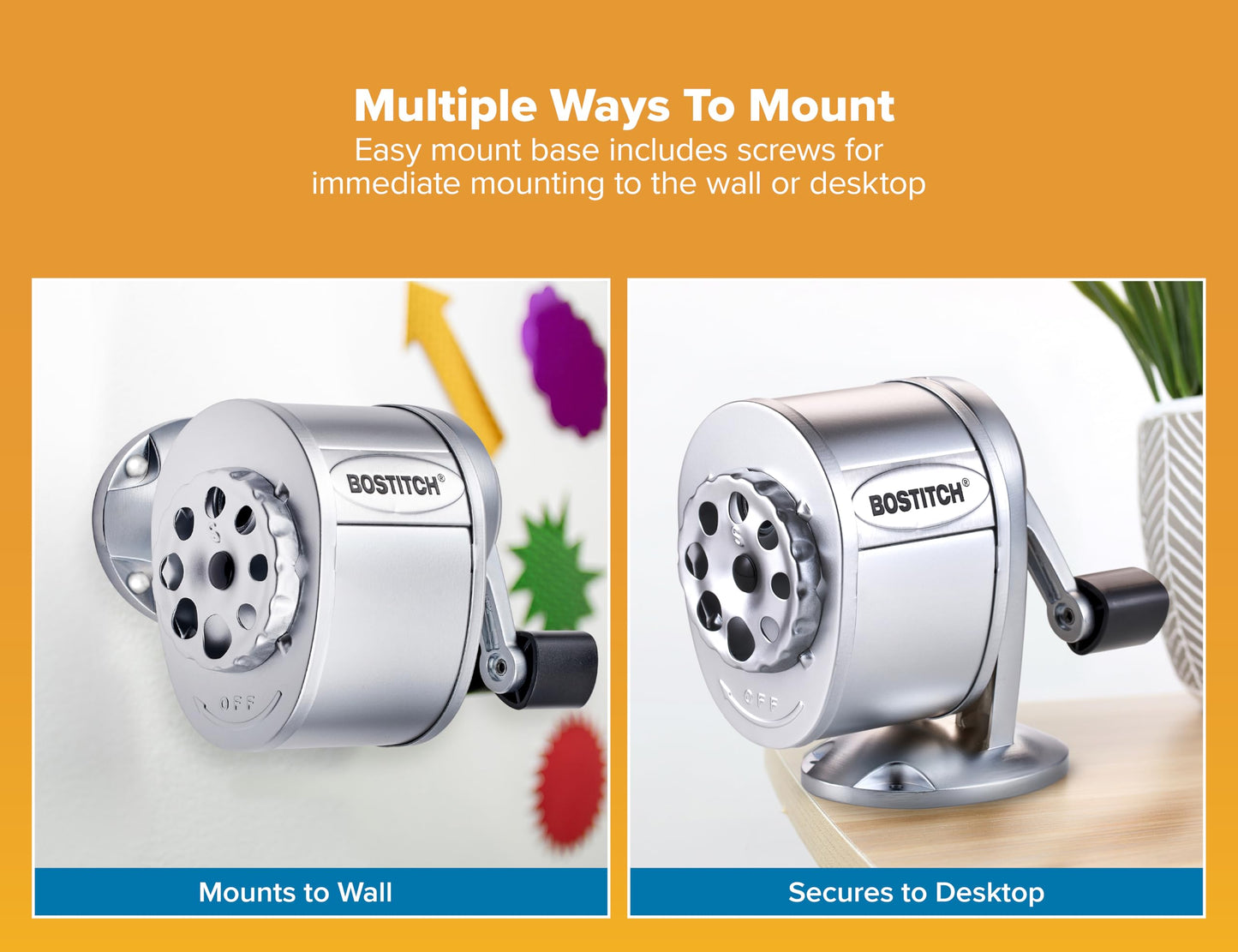 Bostitch Metal Manual Pencil Sharpener, Silver (MPS1-CH)