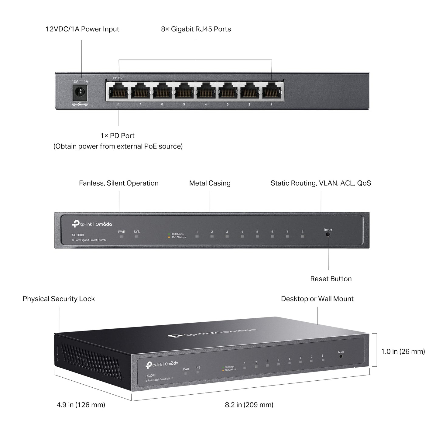 TP-Link TL-SG2008 V3 8 Port Gigabit Smart Managed Switch Omada SDN Integrated IPv6 Static Routing L2/L3/L4 QoS, IGMP & Link Aggregation 5 Year