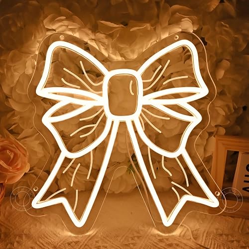 SYLHOME Bow Led Neon Light Sign Cute Girls Kids Bedroom Nursery Game Room Wall Sign Decor Beauty Salon Wedding Birthday Party Backdrop 11.8" X 11.8"