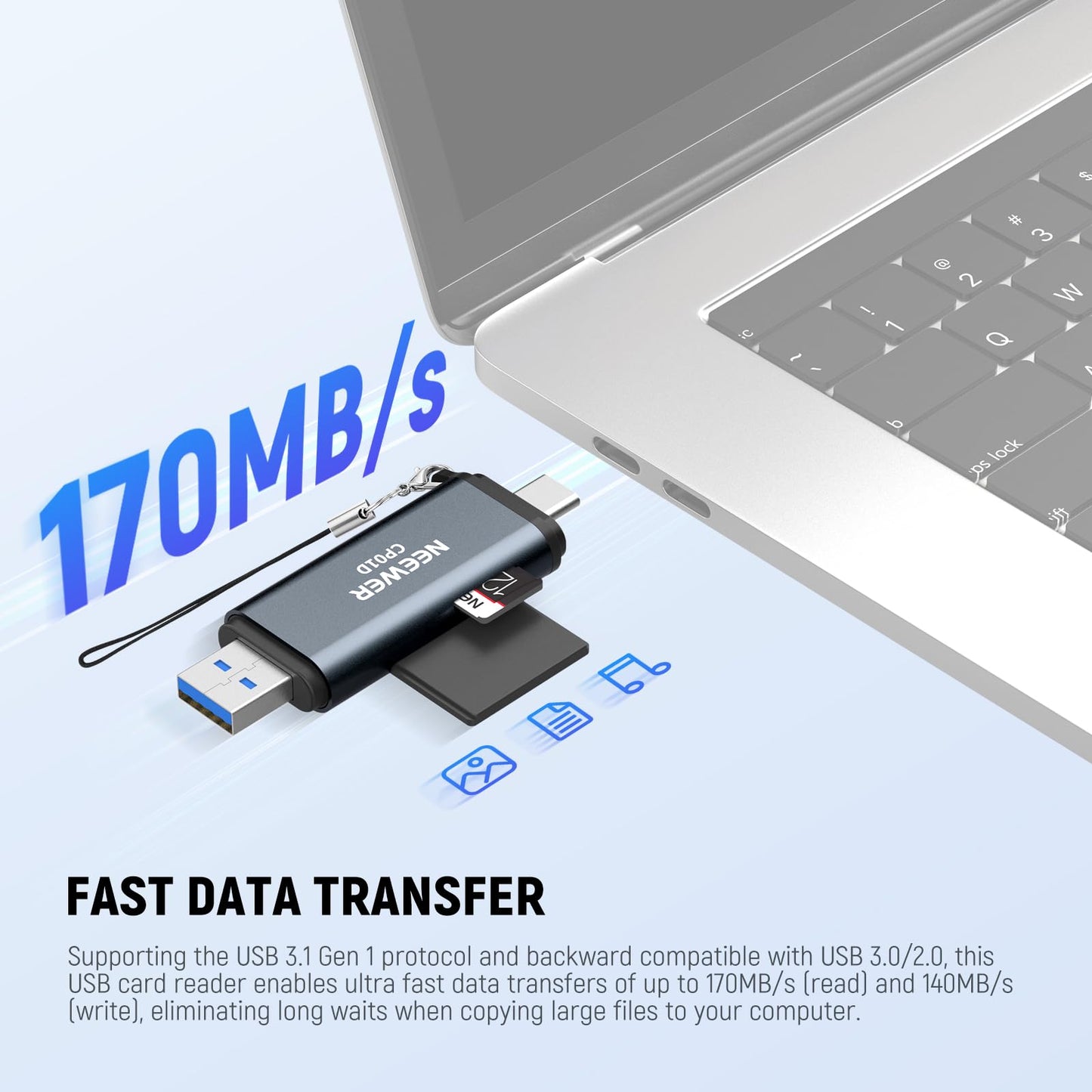 NEEWER TF & SD Card Reader USB C USB A, Type C to Micro SD Adapter, Dual Slot High Speed USB3.1 Gen1 Memory Card Reader for MicroSD, SDHC, SDXC Cards