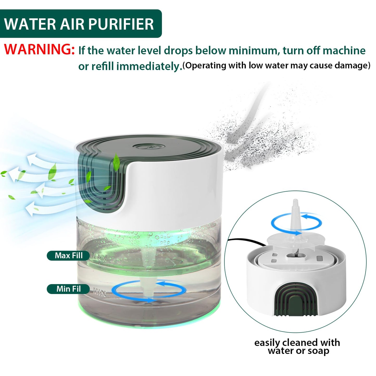 Oxyvana Water Air Purifiers for Home, Quiet Variable Speed Water Based Air Purifier with 7 Color Night Light, Air Washer Humidifier for Home, Bedroom