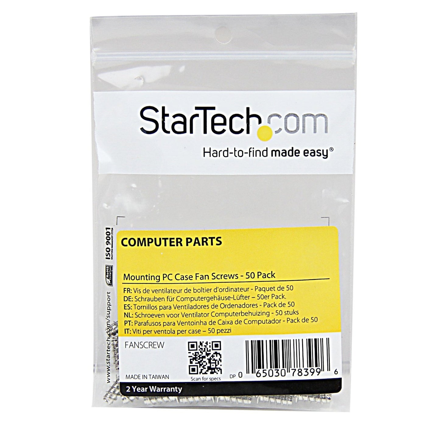 StarTech.com Screws for Case Fan Mounting - Screw kit - 0.4 in (Pack of 50), TAA (FANSCREW)