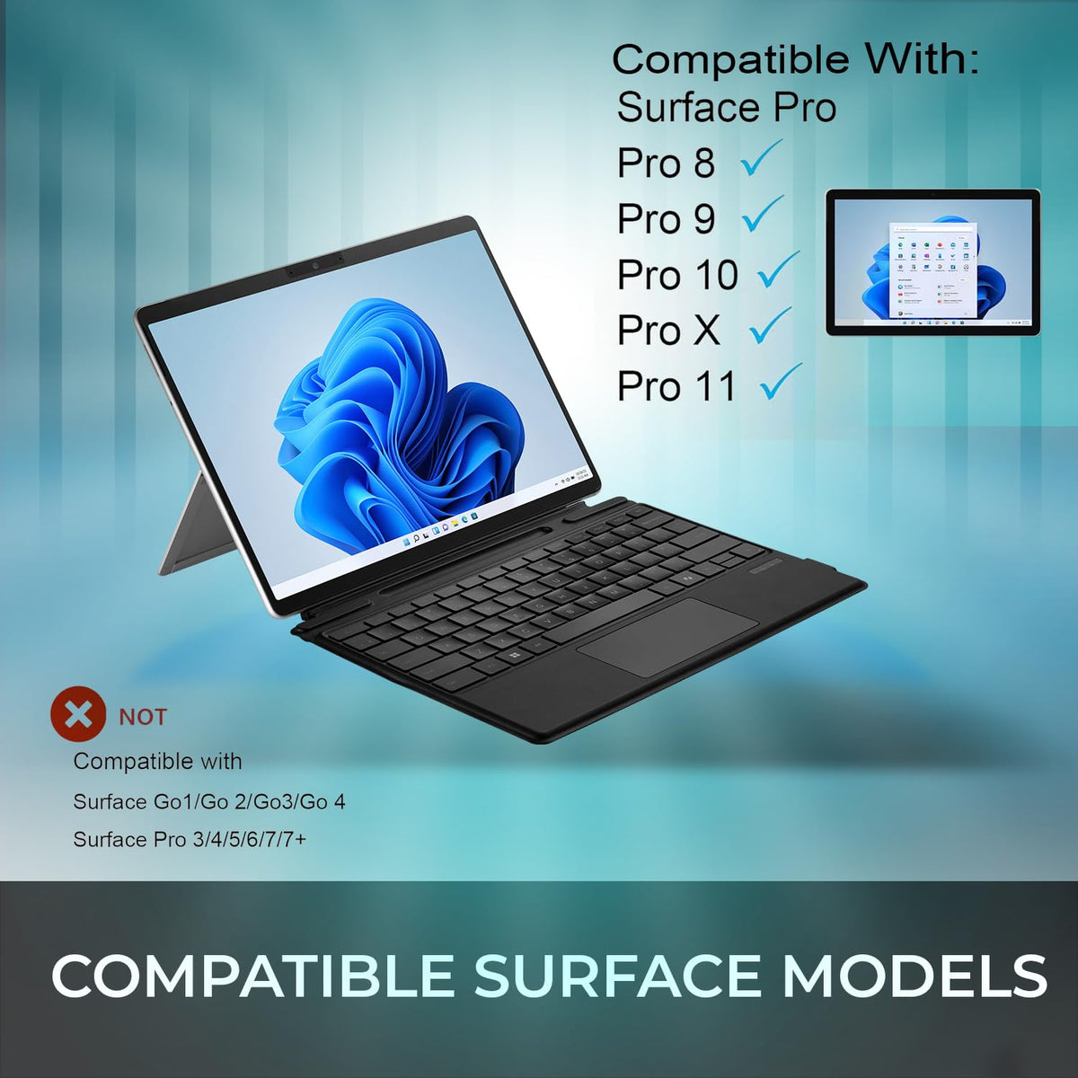 Adesso Surface Pro Keyboard Case, Compatible with Surface Pro 8 9 10 11