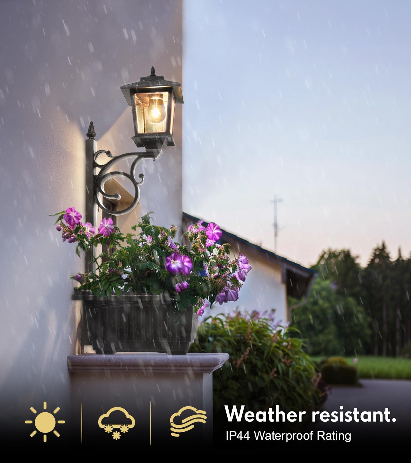 PASAMIC 2 in 1 Outdoor Flower Pots for Real or Fake Flowers, Solar Lamp Post Lights - Wall Mount or Freestanding, Waterproof Decorative Lamp for Lawn