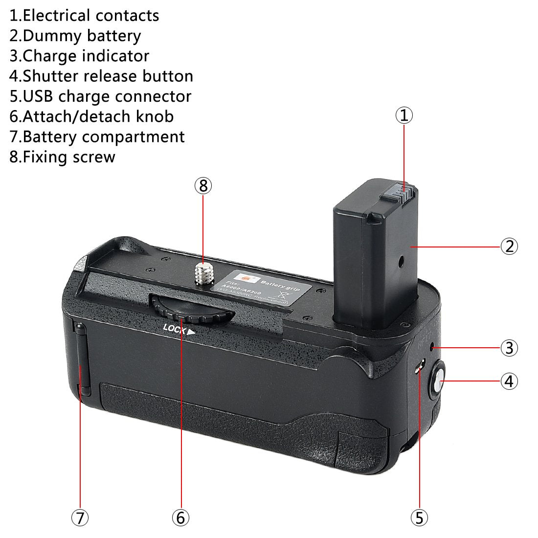 DSTE Pro IR Remote Control VG-6300 Vertical Battery Grip + 2X NP-FW50 Battery Compatible with Sony A6300 A6400 A6100 A6000 Digital Camera