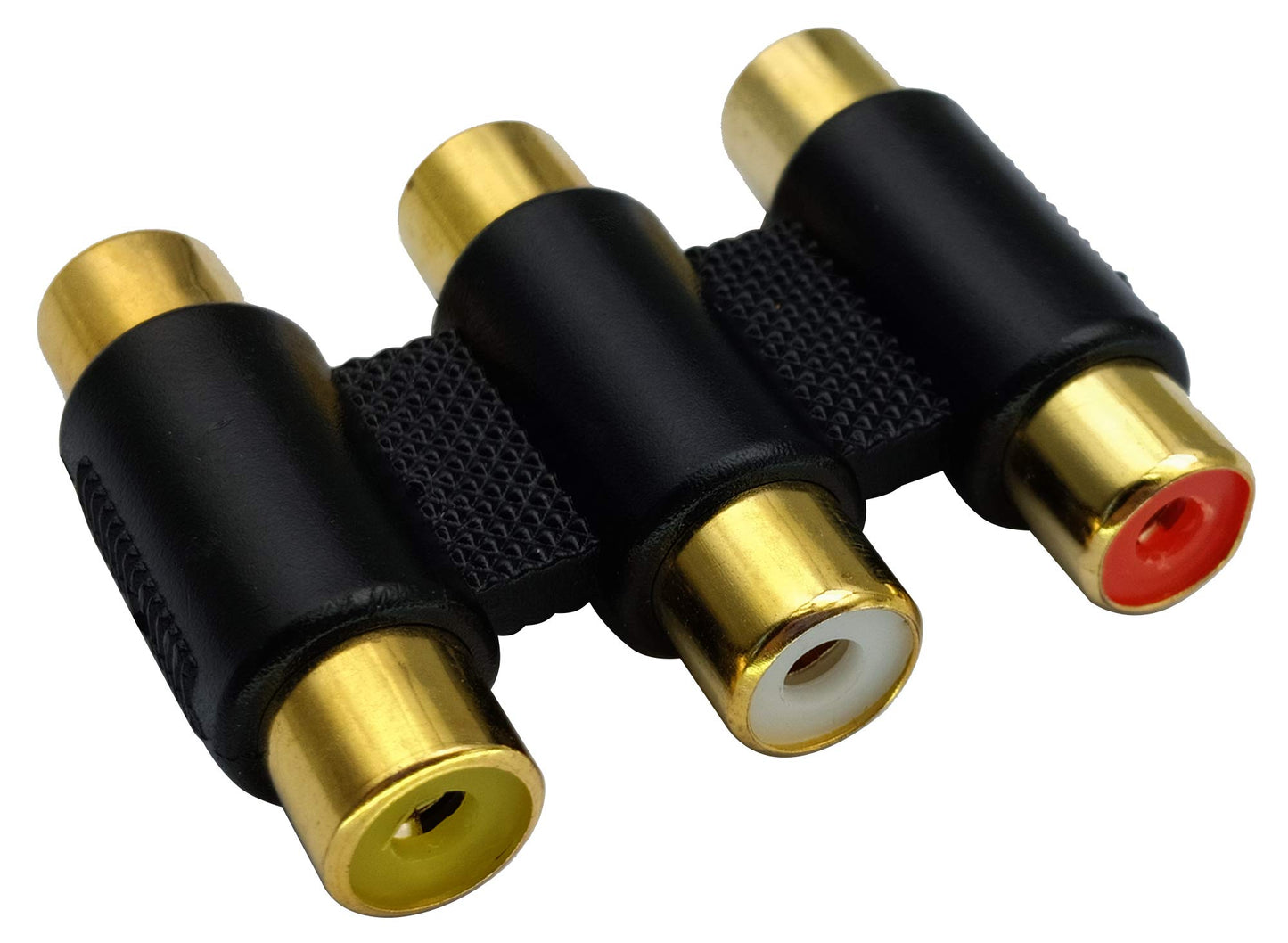 AAOTOKK 5-Pack 3 RCA Female to Female Adapter, Gold Plated, Black