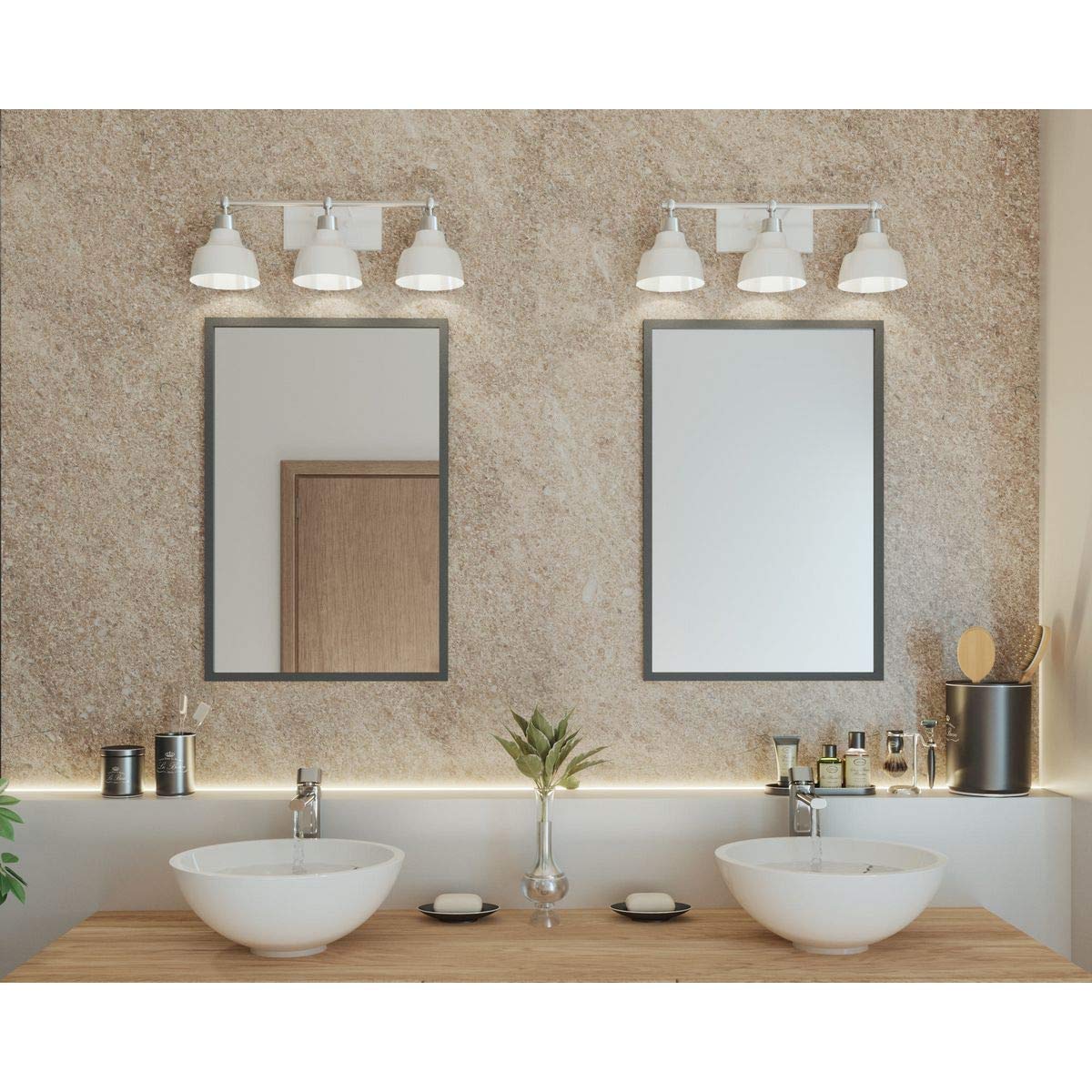 Progress Lighting Bramlett Collection 3-Light White Metal Shade Coastal Bath Vanity Light Polished Chrome, 8.38x24.25x24.25