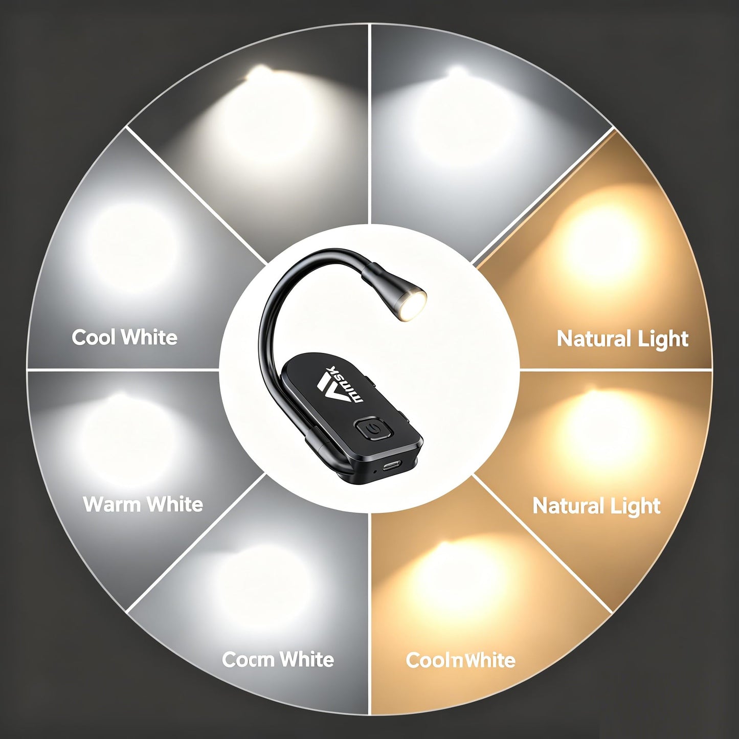 Minsk Bed Reading Light, Clip On Book Lamp with 360° Flexible Neck, Eye Protect 3 Color Stepless Dimming Light, USB Rechargeable Bedside Reading Light