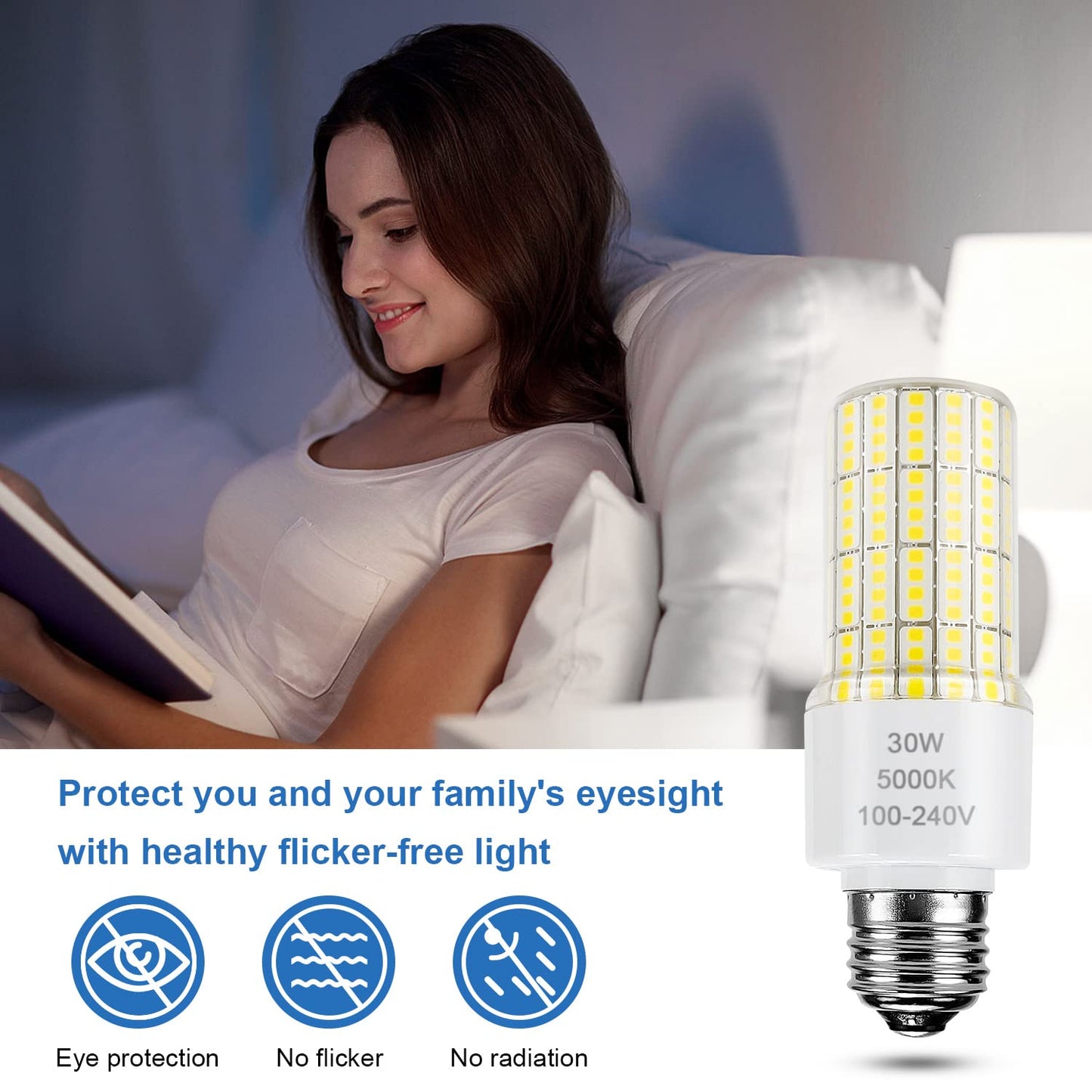 2 Pack Led Light Bulb Equivalent 250w Led bulbs 3750 Lumen 5000K Cool Daylight White 30W Waterproof Led Corn Light bulb E26/E27 Medium Base light bulb