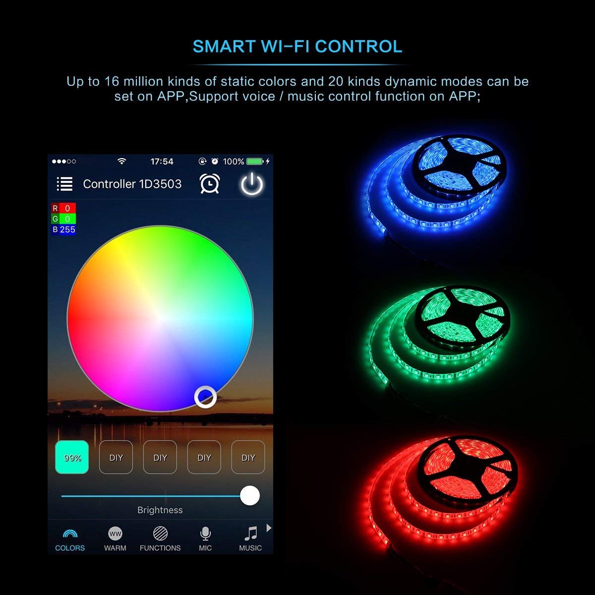 iNextStation Smart RGB WiFi LED Controller 4-Pin Output Compatible with Alexa/Google Home Assistant/IFTTT Android/iOS for SMD 3535 5050 2835 Color