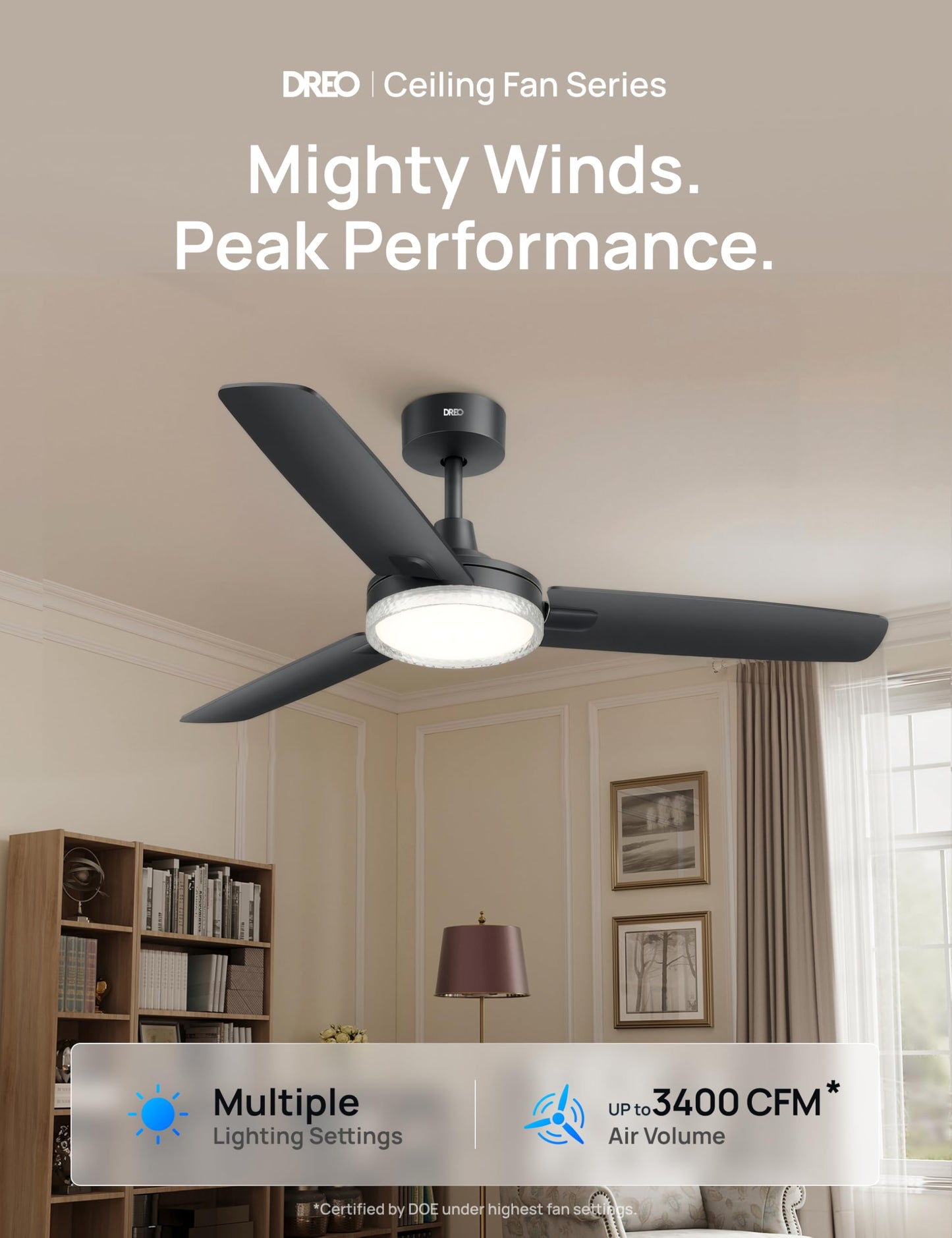 DREO 42'' Ceiling Fans with Lights, Low Profile Ceiling Fan with Light and Remote Control, Indoor Bedroom Living Room, 22dB Quiet DC Motor