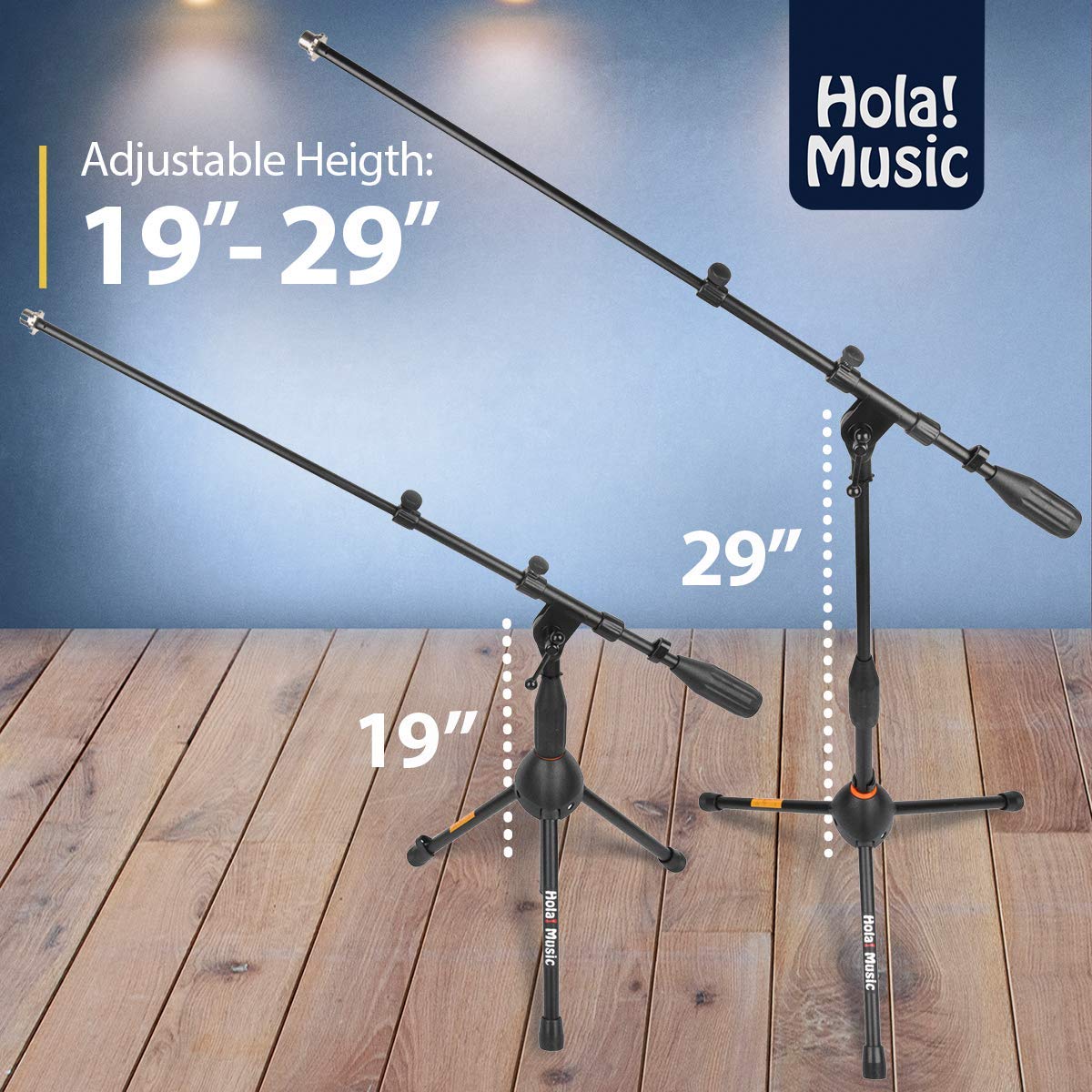 Hola! Music Mic Stand w/Adjustable Height for Home, Studio, Office or Stage Use - Low Profile (Kick Drum)