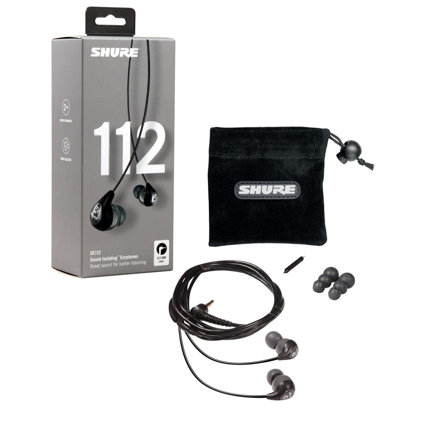 Shure SE112 PRO Wired Earbuds - Professional Sound Isolating Earphones with Single Dynamic MicroDriver, Secure In-Ear Fit, Fixed Cable, Durable…