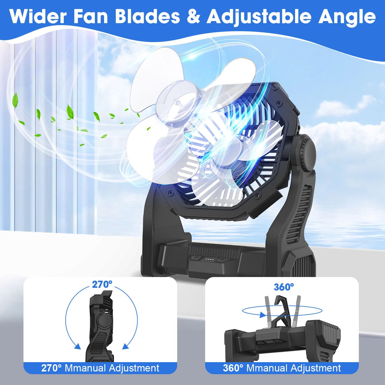 Portable Camping Fan with LED Light, 20000mAh Rechargeable Battery, Adjustable Brightness & Speed, Hanging & Handheld Design, Long-lasting Power