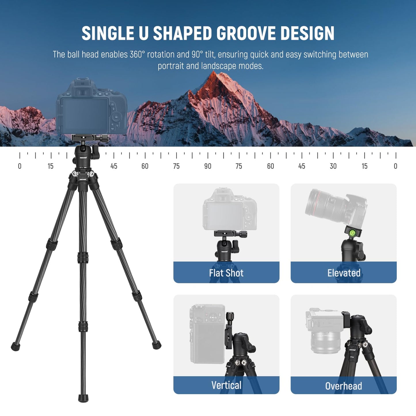 NEEWER TP09 Carbon Fiber Mini Tripod Compatible with iPhone, 20" Lightweight Compact Travel Desktop Tripod Stand with Ball Head, Phone Holder, Remote