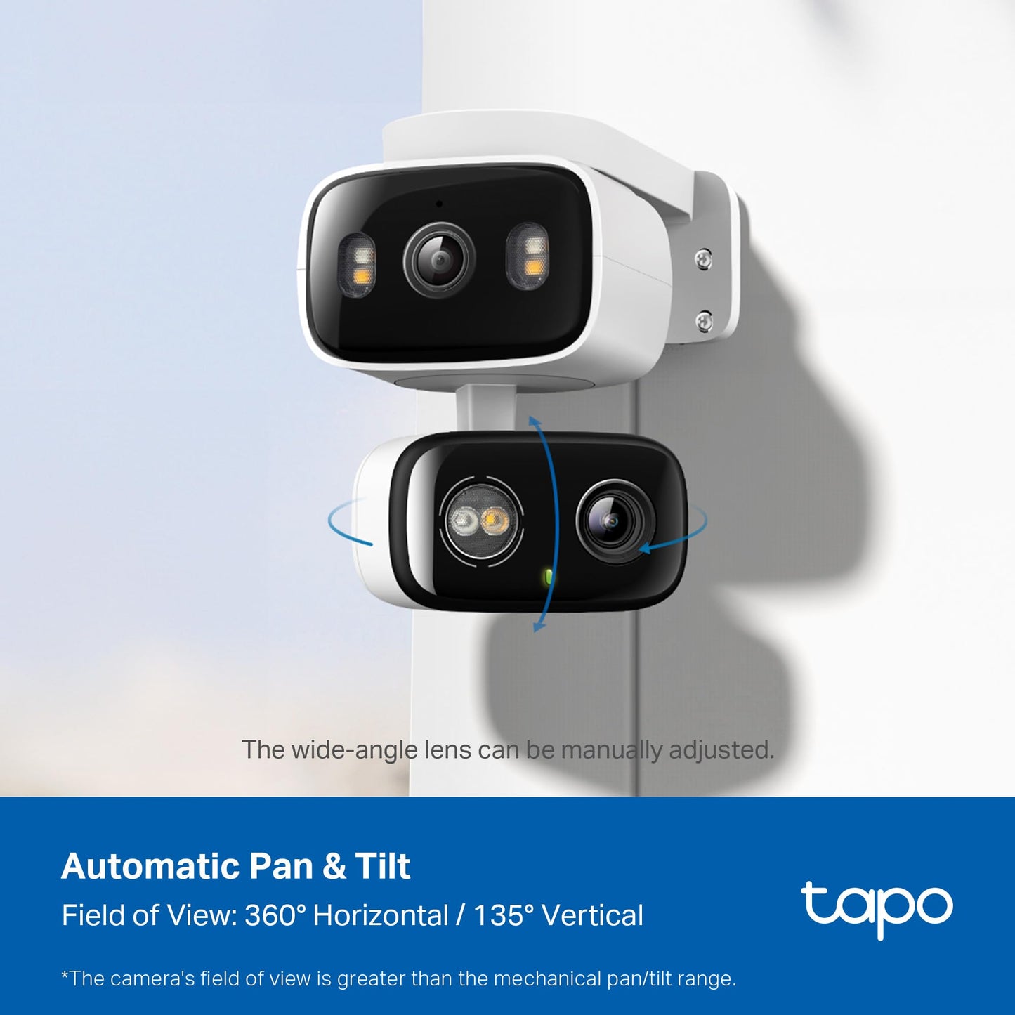 Tapo 2K Indoor/Outdoor Dual Lens Pan/Tilt Wired Security Camera - 125° Wide-Angle View + 6mm Zoom, Motion Track, Person/Vehicle Detection