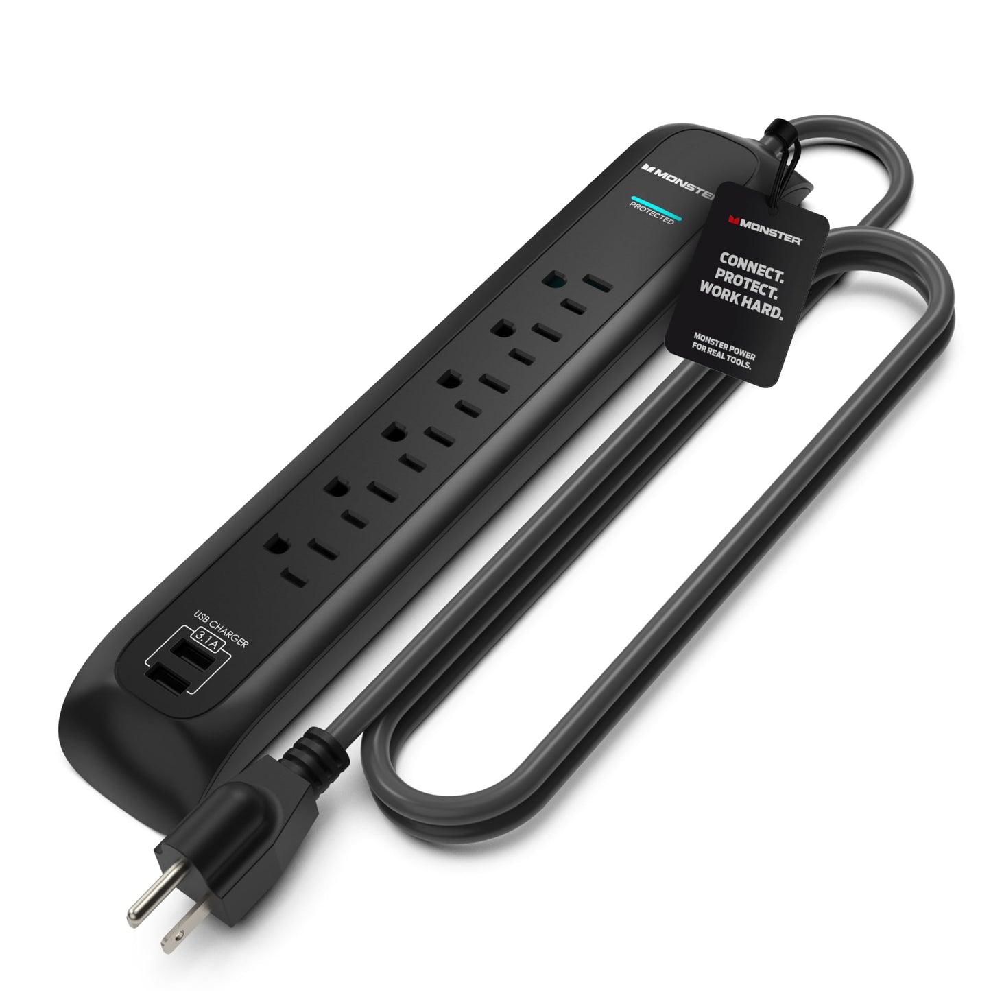 Monster Power Surge Protector w/ 1200 Joule Rating - Heavy Duty 6 FT Surge Protector Power Strip w/ 6 120V Outlets, 2 USB-A Ports - Fireproof MOV