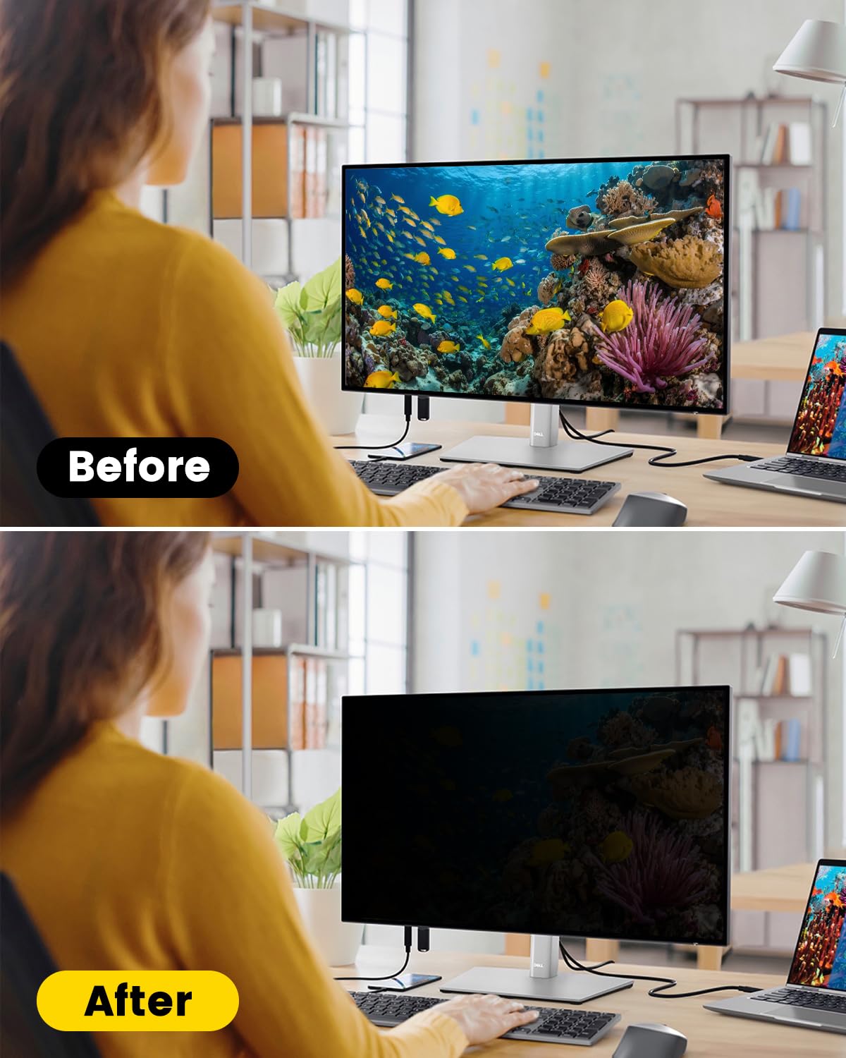 F FORITO 27 Inch 16:9 360°Privacy Screen Protector for Computer Monitor, Removable Eye Protection Anti Blue Light Anti Glare Computer Screen Privacy