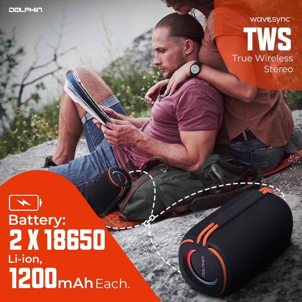 Dolphin® Audio DR30 Diver Sport™ 15-Watt-Continuous Mini Bluetooth® TWS Waterproof Portable Speaker with Lights
