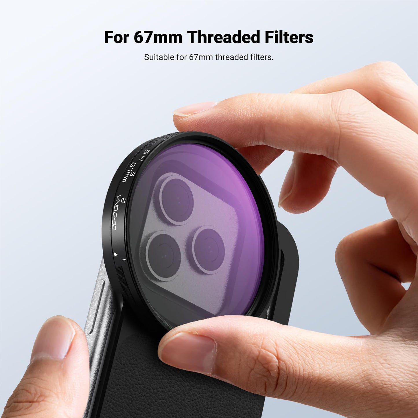 NEEWER 6.9" Magnetic Phone Lens Filter Mount Adapter Backplate Accessories with 67mm Variable Neutral Density Filter (ND 2-32) Compatible with MagSafe