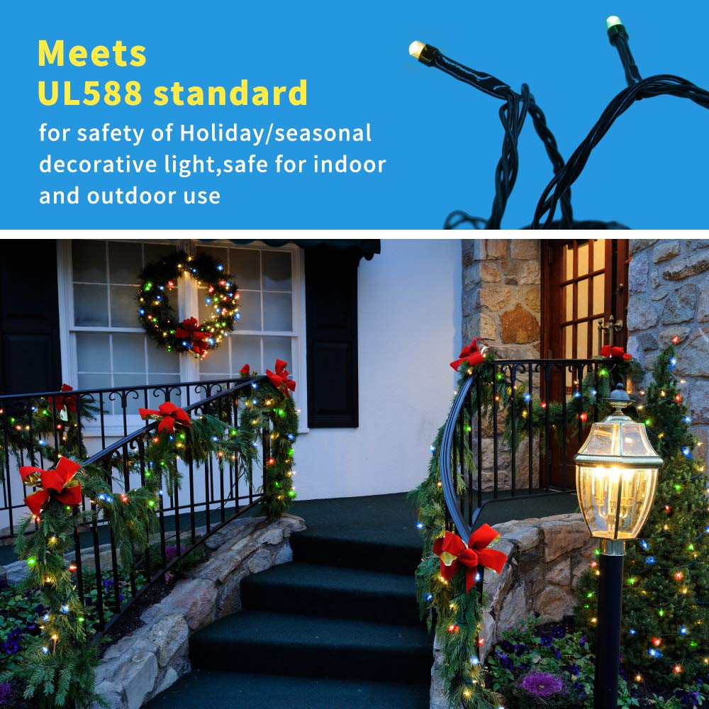 OUTYLTS Christmas String Lights End-to-End Plug 8 Modes 108FT 300 LED IP55 Outdoor Waterproof UL Certificated Indoor Fairy Lights Garden Wedding