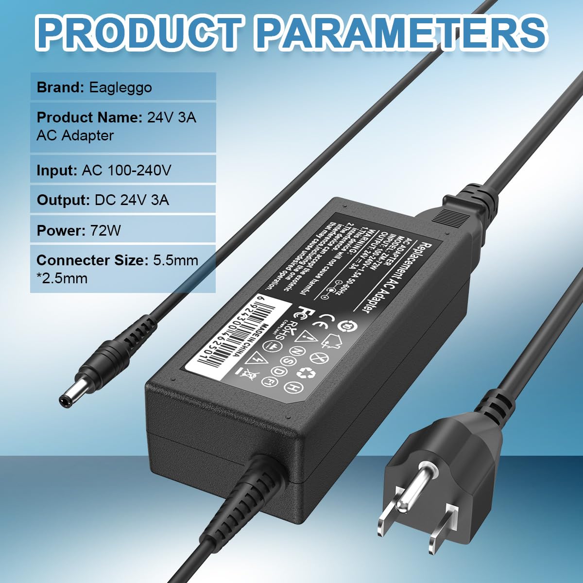 24V 3A AC to DC Adapter Power Supply Replacement for Fujitsu Image Scanner FI-Series fi-6130Z fi-6140Z fi-6230Z fi-6240Z S1500 S1500M AC Power Cord…