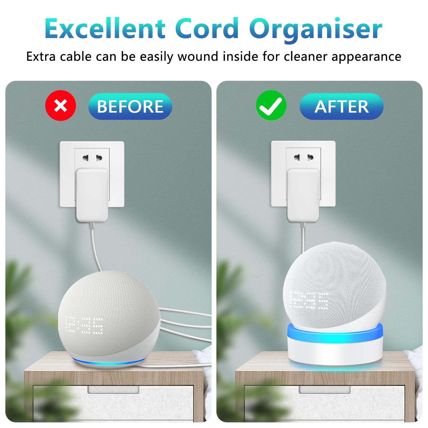 FUQINTOP Stand for Echo Dot 4th/5th Generation, Table Holder Mount with Light Guide, Enhance Light Effect, Space-Saving Dot 4/5 Accessories with Cable