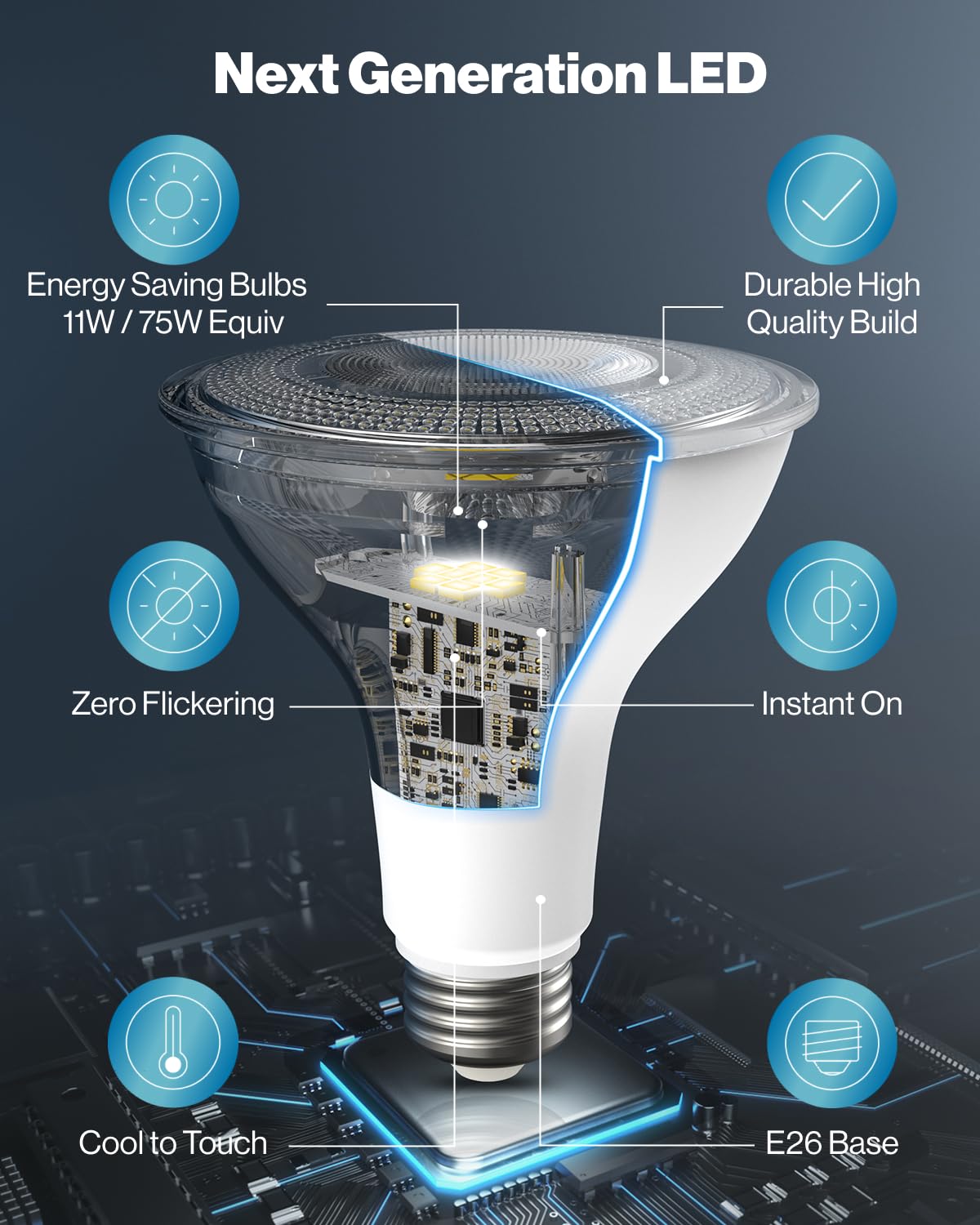 Sunco 2 Pack PAR30 LED Bulb, Long Neck Bright Flood Light, E26, 11W=75W