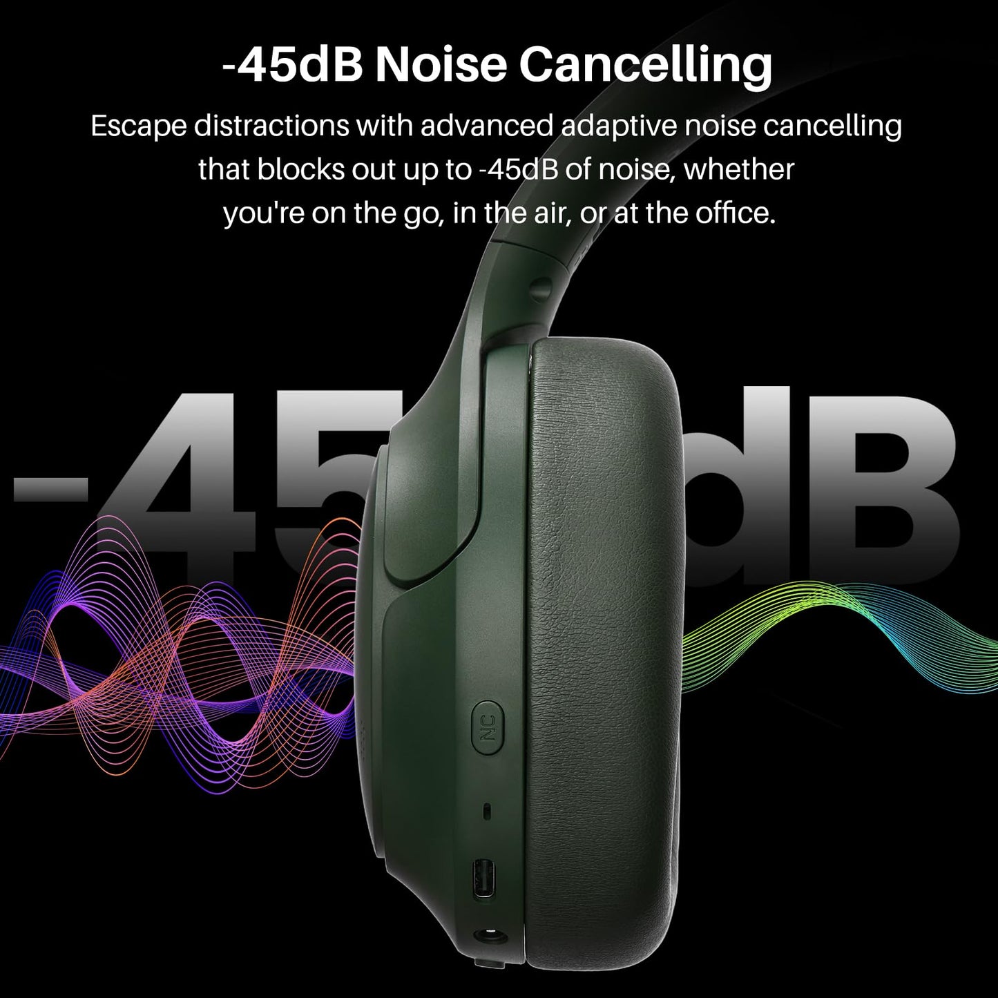 TOZO HT3 Hybrid Noise Cancelling Wireless Headphones, 90H Over Ear Headset