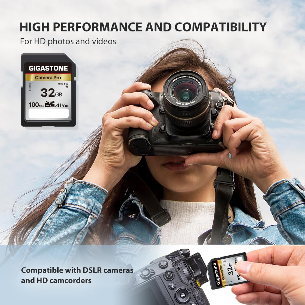 ?5-Years Data Recovery? GIGASTONE 32GB SD Card 2-Pack, Camera Pro, A1 V10 SDHC Memory Card Compatible with SPYPOINT TACTACAM Trail Camera, with 2 Mini