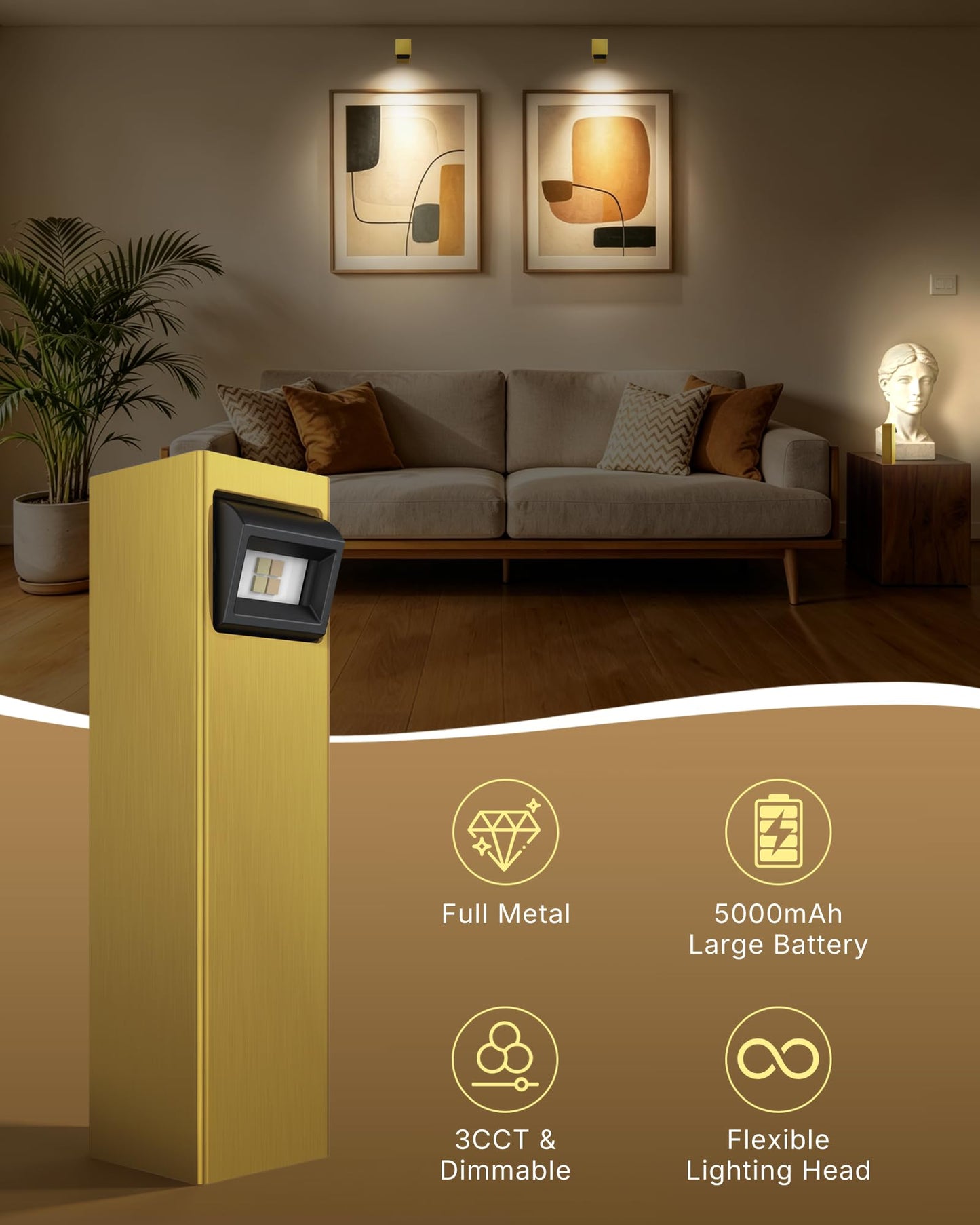LYTARA Picture Lights for Wall, 2 Pack Metal Rechargeable 5000mAh Battery Lights with 60° Pivoting Head, Remote, Timer, 3 CCTs & Dimmable Magnetic LED