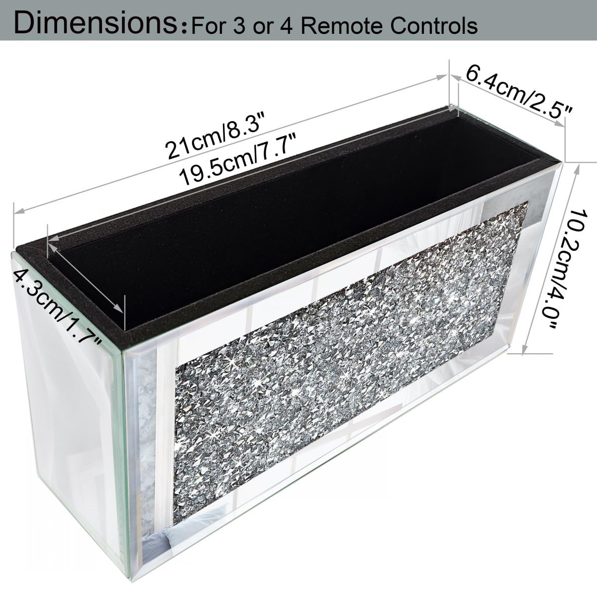 GOTHICO Mirrored Remote Holder, Wall Mounted Crush Diamond Bling Decoration Organizer Storage Box for Remote Phone Pad Wallet Notebook (8.3"×2.5"×4"