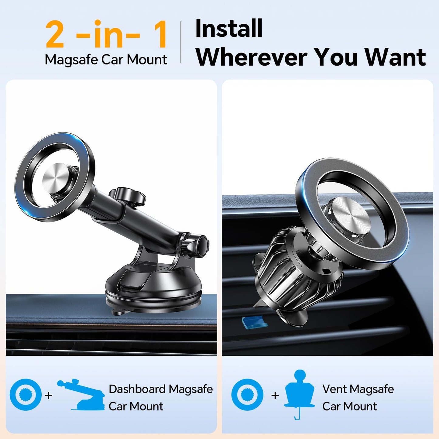 Coolpow for MagSafe Car Mount?Windshield+Vent+Dash? Magnetic Phone Holder for Car Phone Holder Mount Cell Phone Holders for Your Car Accessories