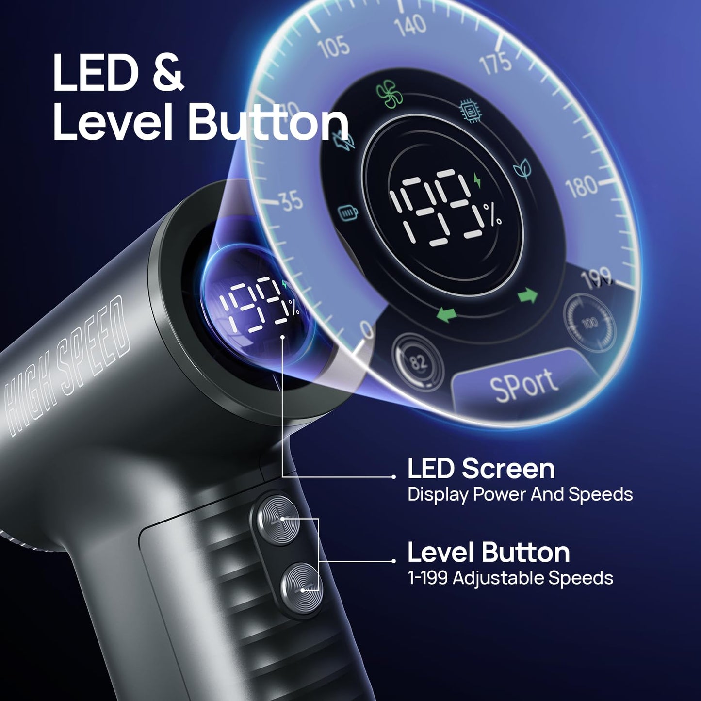 JZ.CAFE Portable Handheld Turbo Fan - 199 Speed Adjustable Mini Personal High Power Fan with 8000mAh Rechargeable Battery & LED Display for Travel