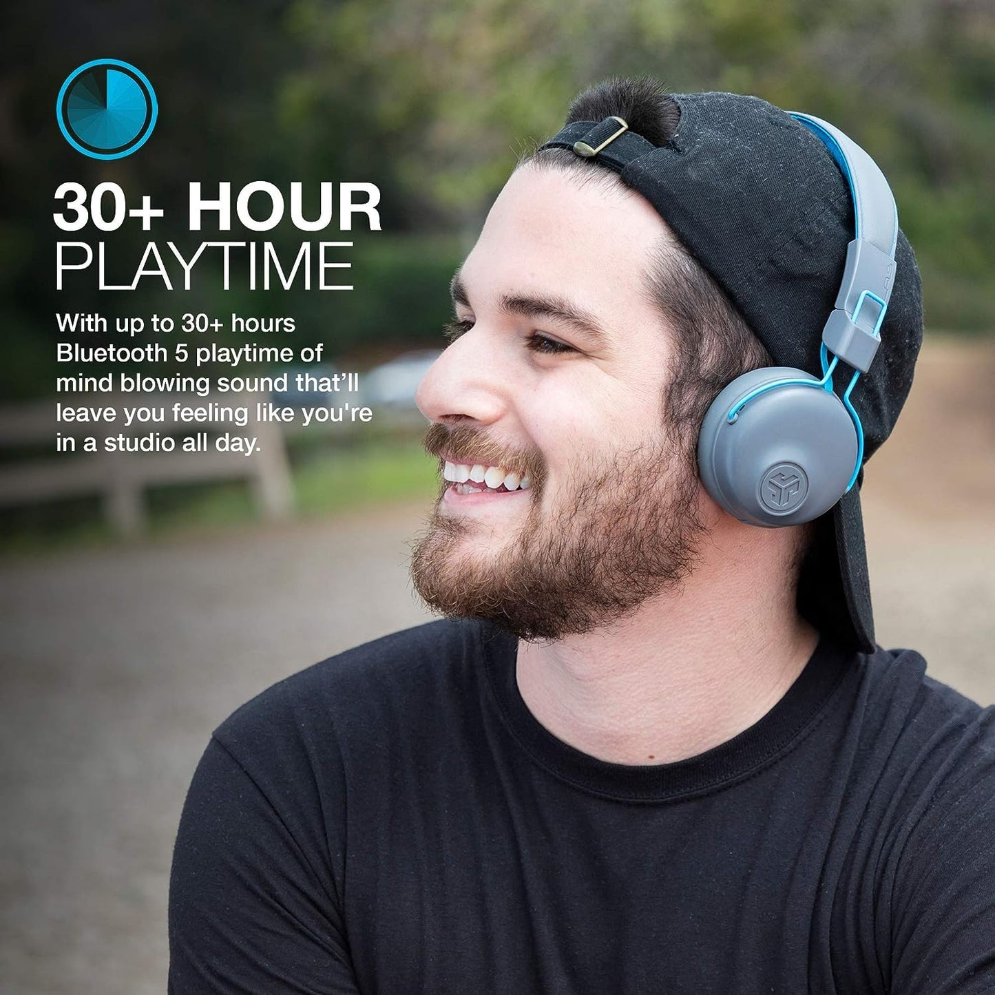 JLab Studio Bluetooth Wireless On-Ear Headphones, 30+ Hour Bluetooth 5 Playtime, EQ3 Sound, Ultra-Plush Faux Leather & Cloud Foam Cushions, Track…