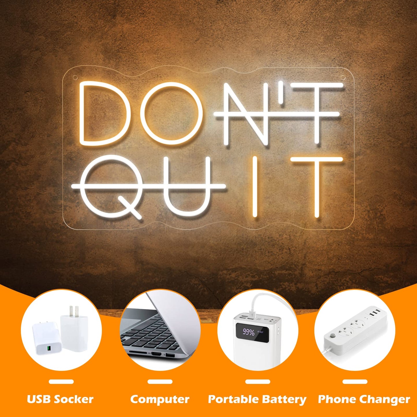 Don't Quit LED Neon Sign for Wall Decor, DO IT Neon Lights Party Decorations, USB Powered Switch Neon Lights lighting adjustable for Office Room, Gym