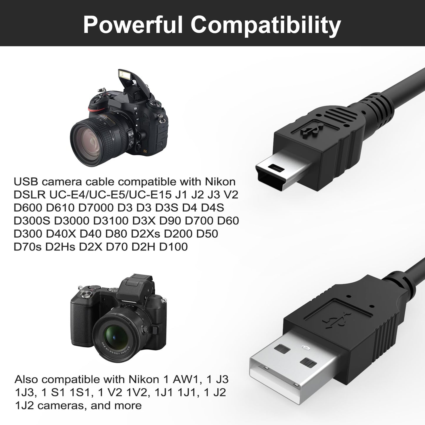 UC-E4 USB Cable Photo Transfer Cord Compatible with Nikon D40 D50 D60 D70 D70S D80 D90 D100 D200 D300 D300S D610 D700 D3000 D3100 D7000 D1x D1h D2x