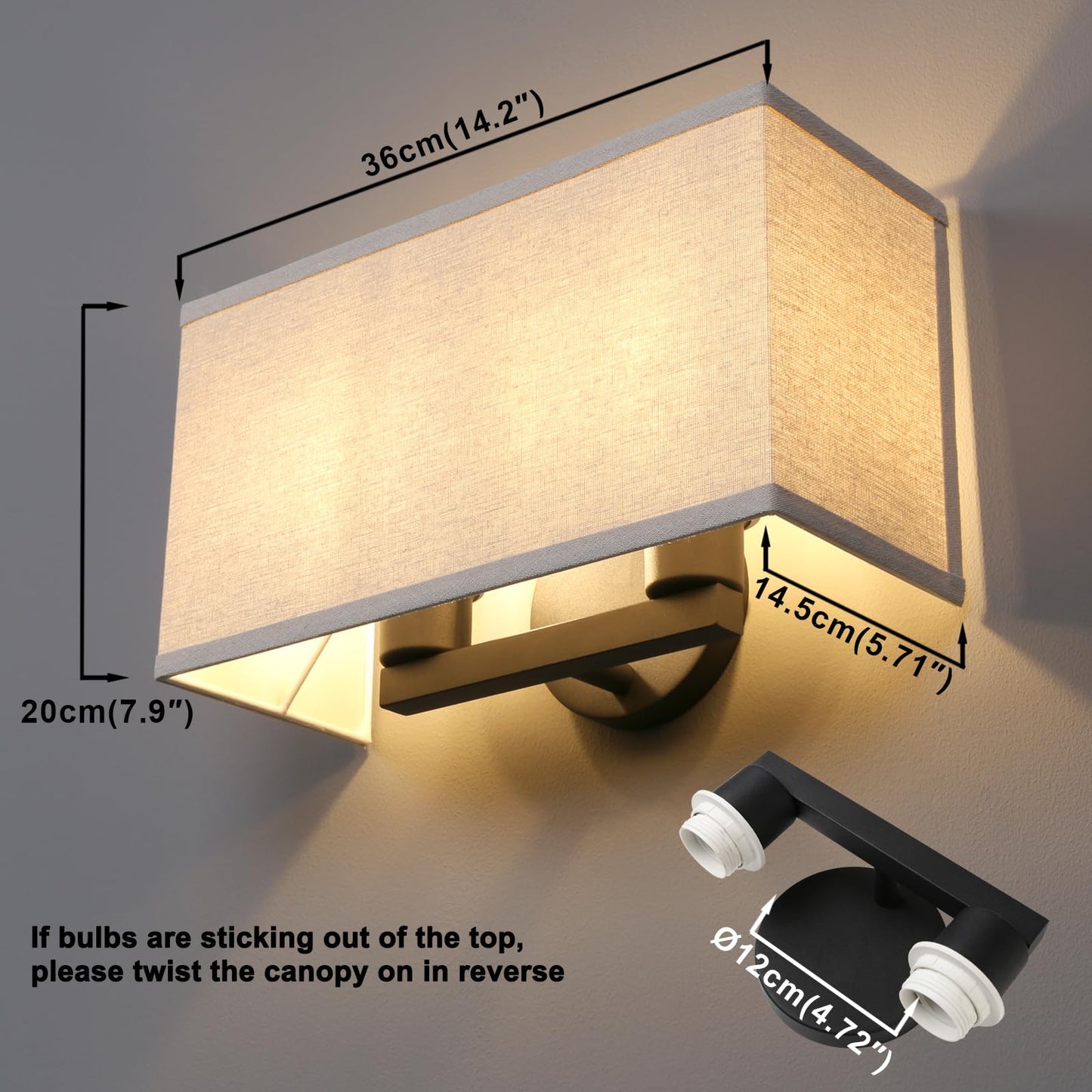 Yosoan Linen Boho Wall Sconce Stairwell Fixture Light, 2-Light Indoor Hardwired Vanity Dual Vintage Industrial Bedside Sconce Wall Mount Lighting