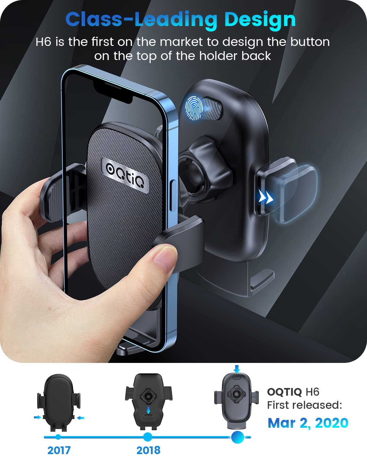 OQTIQ 3-in-1 Car Phone Mount for Dashboard, Windshield & Air Vent - Strong Suction Cup Holder with Adjustable Arm & 360° Rotation - Universal Car Cell