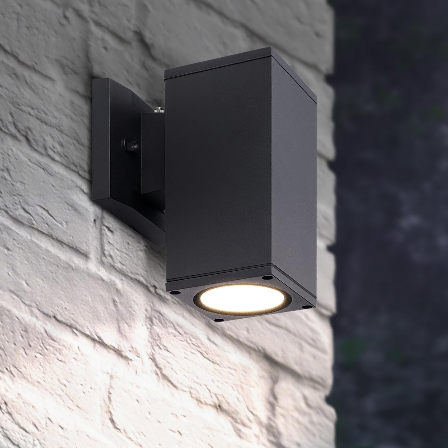 ASD 1 Light Square Dusk to Dawn LED Outdoor Wall Light Fixture | 9W 1000LM 3000K-5000K 120V Cylinder Up Down Lights | Exterior Wall Sconce | Front