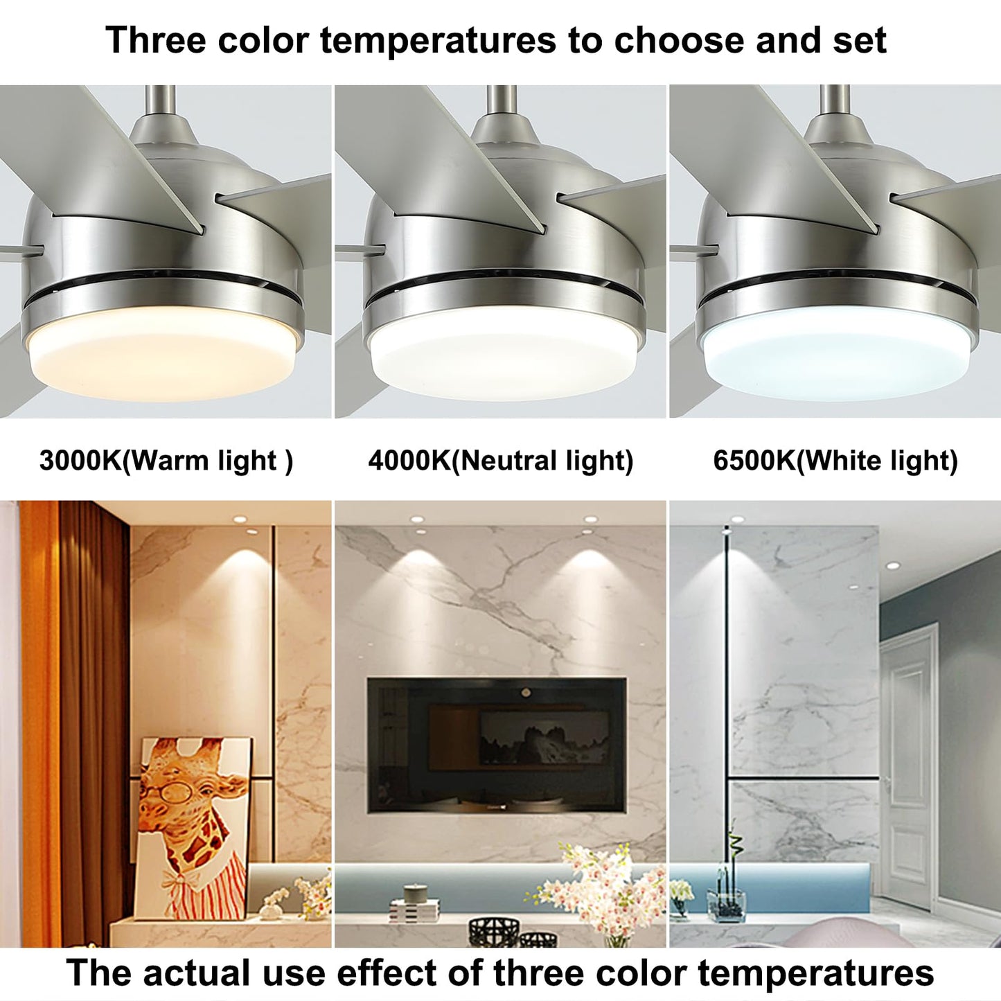 YUHAO 52 Inch Brushed Nickel Ceiling Fan with Light and Remote Control.Noiseless,Dimmable,3CCT,6 Speeds Reversible, DC Ceiling Fans for Indoor or