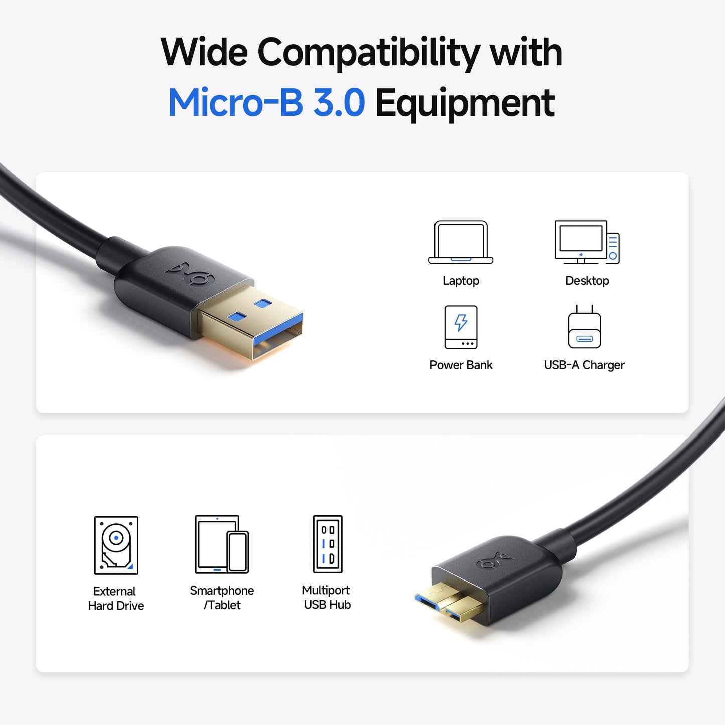 Cable Matters Micro USB 3.0 Cable - 3ft, External Hard Drive Cable, USBA to USB Micro B Cord, Compatible with Seagate, LaCie, Toshiba, Samsung