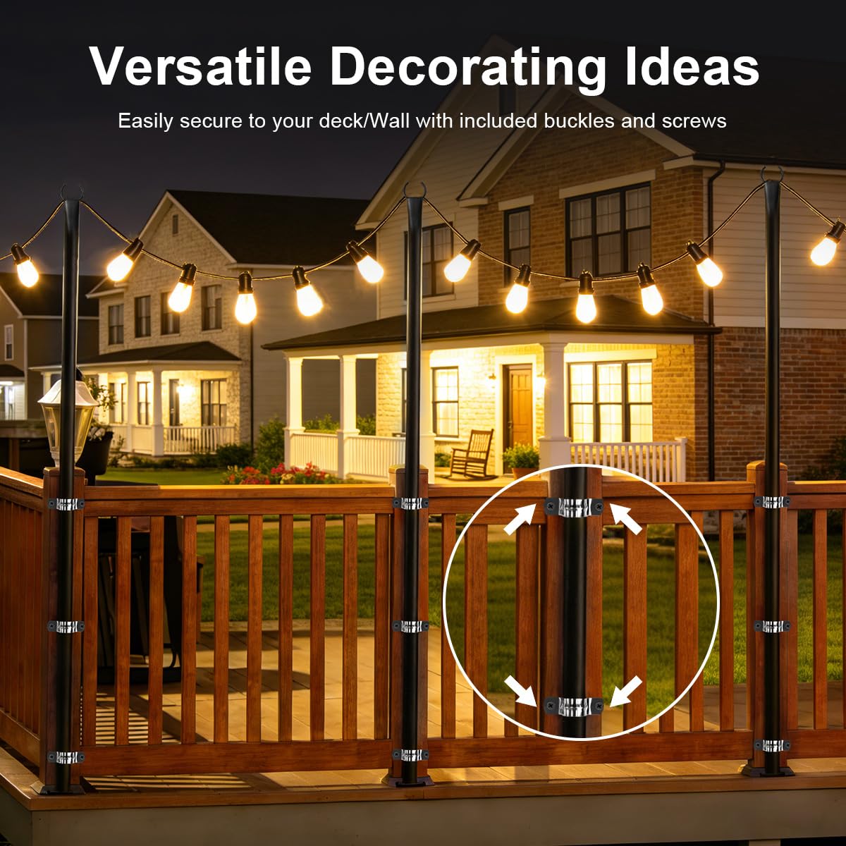 6 Pack String Light Poles for Outside, Upgraded Heavy-Duty Metal Poles for Outdoor String Lights with Fork, Adjustable Lighting Hanging Accessories
