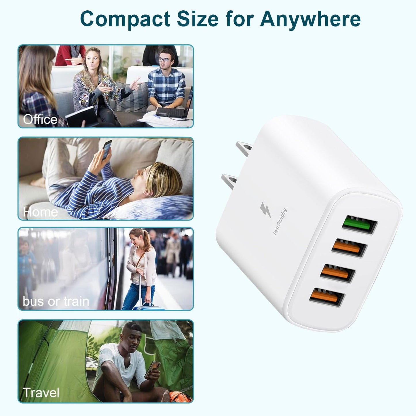 3-Pack White USB Charger Block, 4A Port USB Wall Charger with Multiple Protection, Universal USB Charging Block for Smartphones and More USB-Devices
