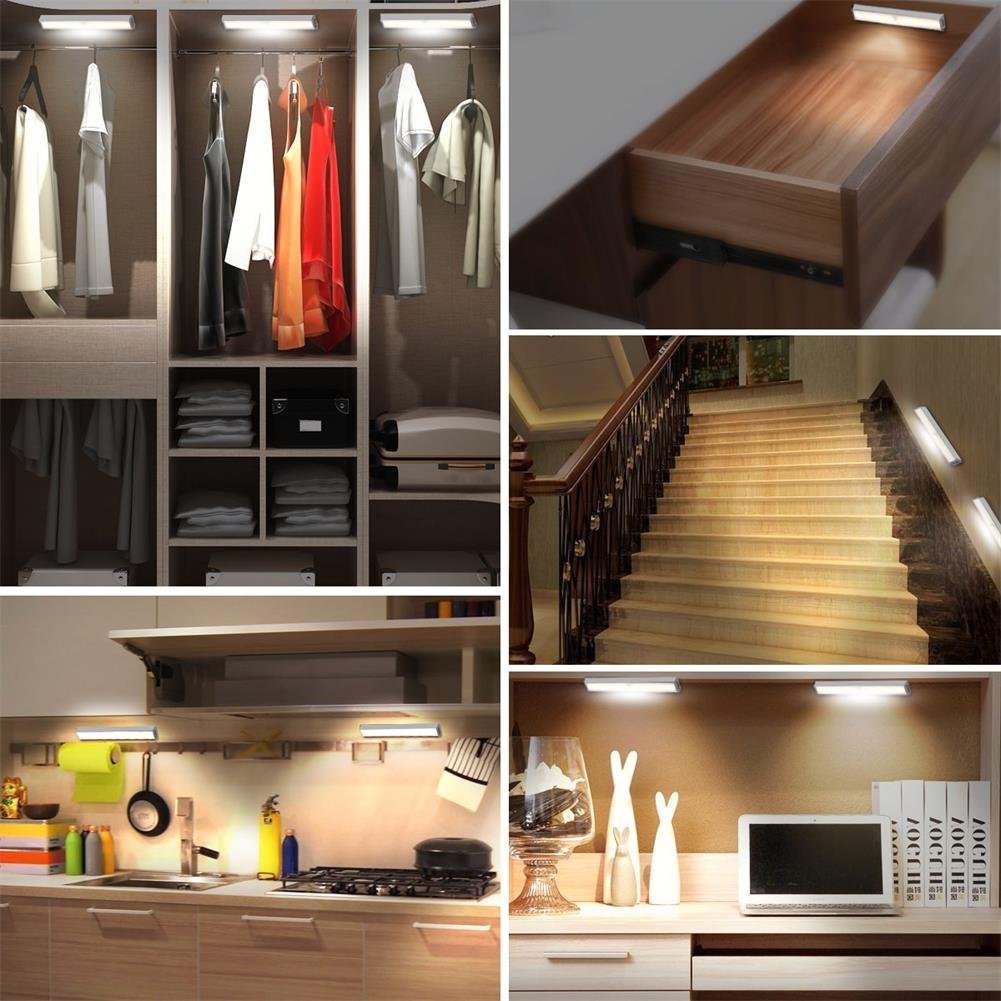 RXWLKJ Stick-on Anywhere Portable Little Light Wireless LED Under Cabinet Lights 10-LED Motion Sensor Activated Night Light Build in Rechargeable