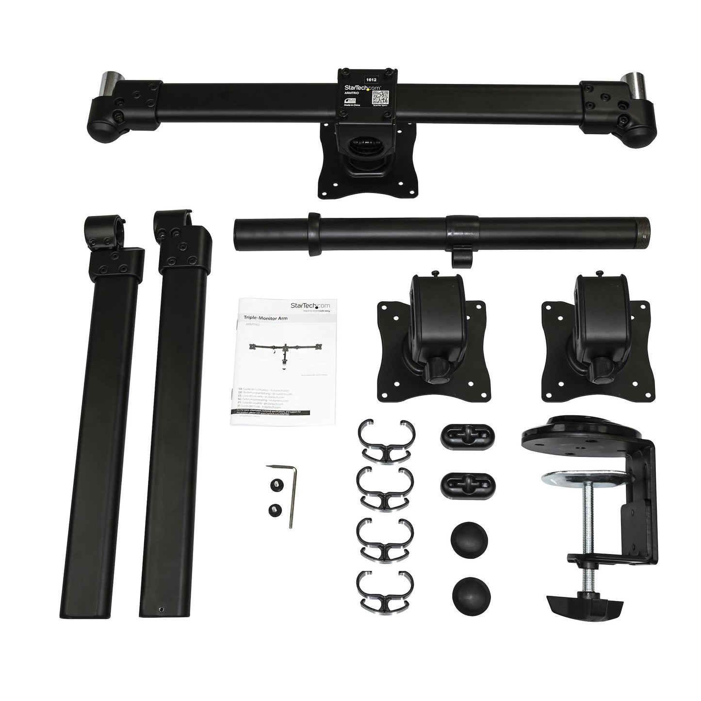 StarTech.com Desk Mount Triple Monitor Arm - Ergonomic VESA 3 Monitor Mount up to 27" - Articulating & Height Adjustable Pole Mount