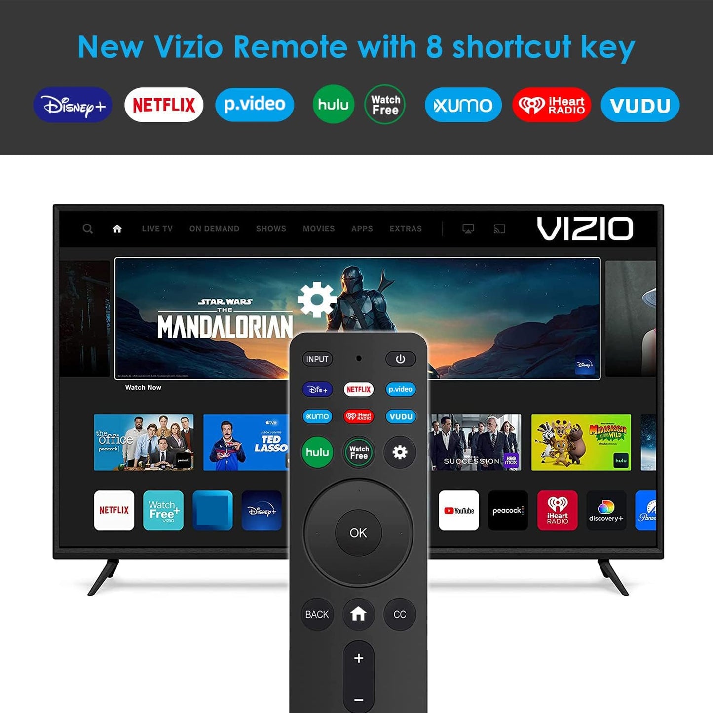 Universal Replacement Remote XRT260 for All Vizio Smart TVs with Shortcut Buttons Disney, Netflix, Video, Hulu, XUMO, VEDU, iHeart Radio and More.
