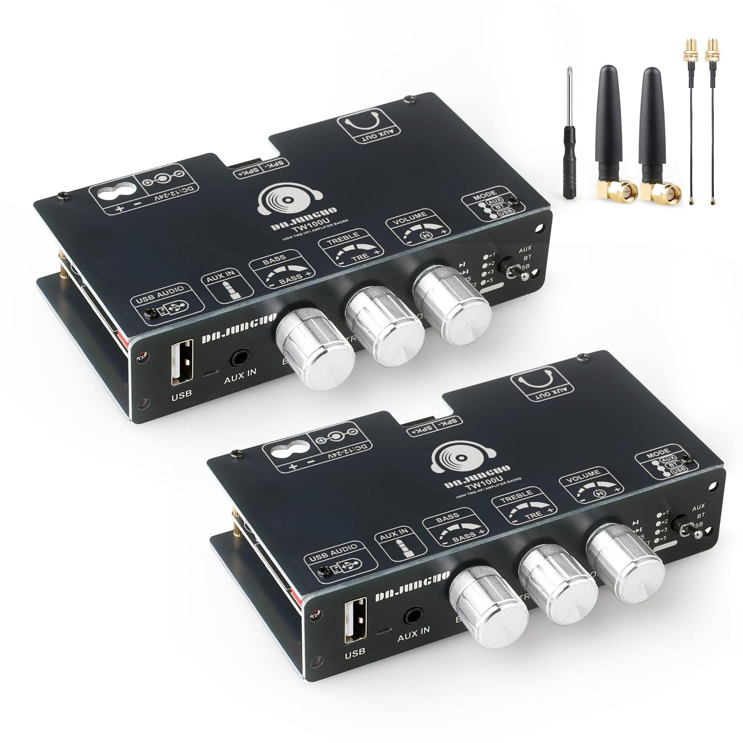 2PCS TW100U 100W Mono Bluetooth 5.3 Amplifier Board with TWS, TPA3116D2 Chip, DC 12-24V Input, Built-in Boost to 19V/24V, AUX/USB/Bluetooth Input