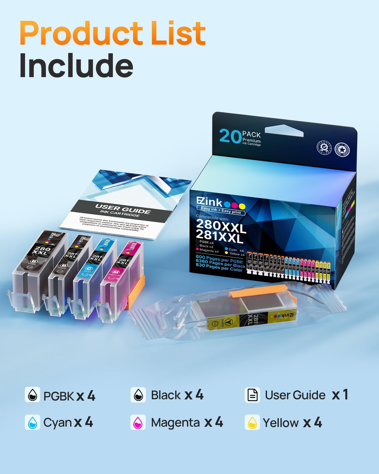 20 Pack 280XXL 281XXL E-Z Ink Compatible for Canon 280 281 Ink Cartridges